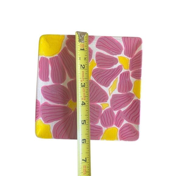 Hand painted Trinket vanity  tray abstract pink yellow floral one of a kind - Picture 3 of 7